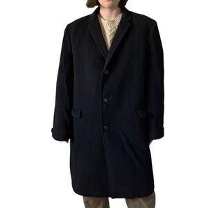 Vintage 1960s Pakasha 100% Pure Oriental Cashmere Black Trench Coat Jacket sz 48